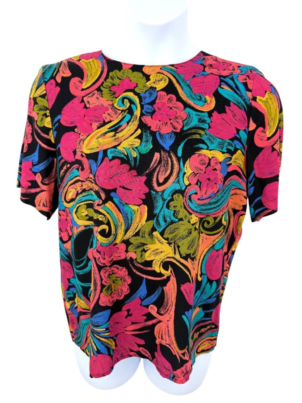 vintage 90's Norton McNaughton Floral Multicolor Short-Sleeve Top - 14 USA MADE!